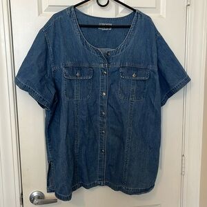 Bill Blass Jeans Denim Top, 3X; Short Sleeve Button Down